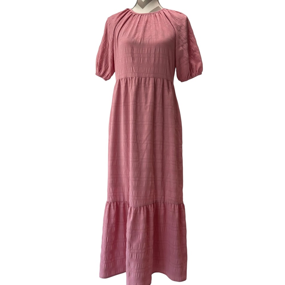 Anthropologie Ro & De Pink Lourdes Tiered Maxi‎ Dress Women's Small Puff Sleeve
